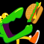 Muncher from Number Munchers eating a burger