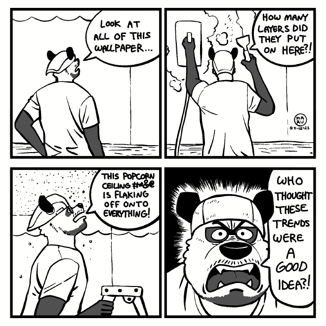 Comic of Maru panda dealing with tearing down wallpaper